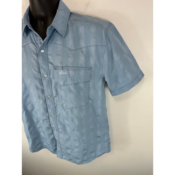 Simms Pearlsnap Fishing Shirt Light Blue Vented Breathable Size Small - Picture 9 of 11